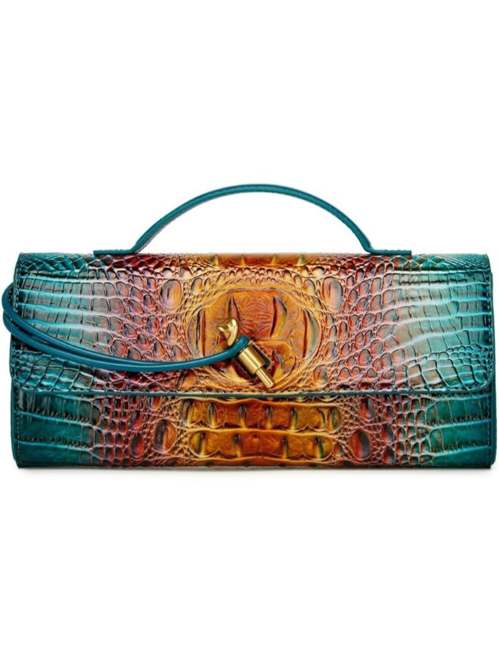Women's Peacock Vegan Leather Clutch Purse Crocodile Evening Crossbody Bag